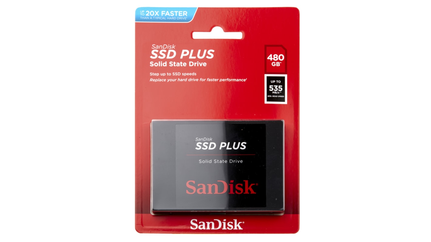 Dysk SSD SSD PLUS, 480 GB, SATA 3.0 6 Gb/s, wewnętrzny, Sandisk SLC 0 → +70°C