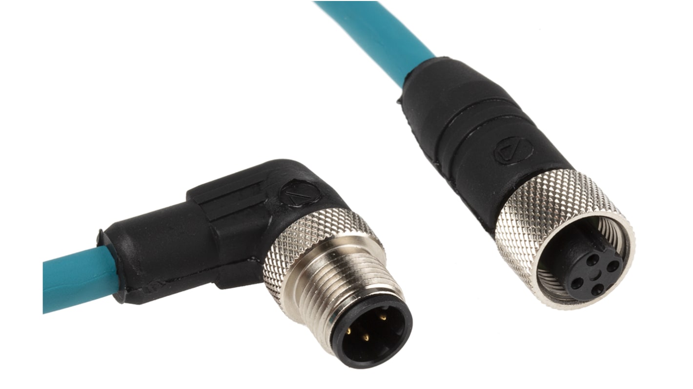 Cable de conexión Alpha Wire, con. A M12 Hembra, 4 polos, con. B M12 Macho, 4 polos, long. 3m, 300 V, 1.6 A, IP68