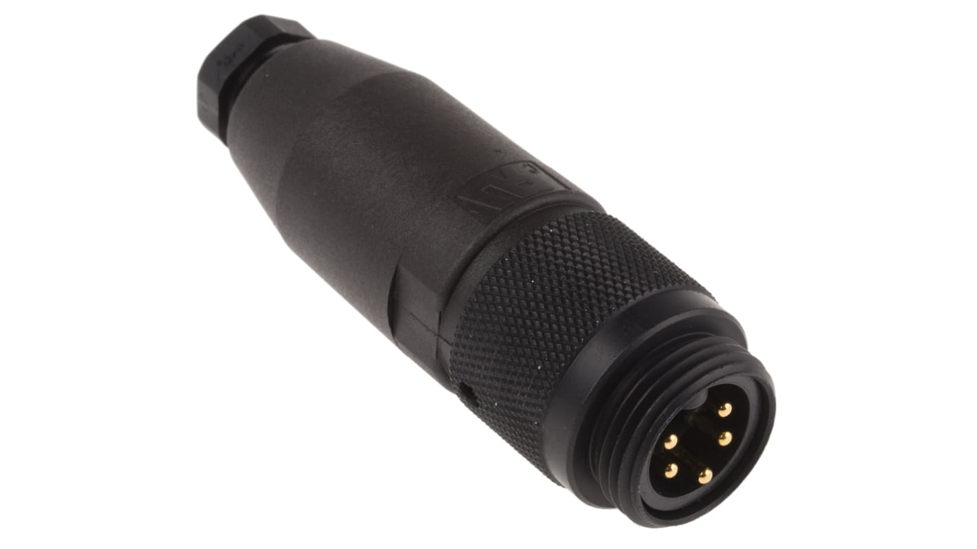 Alpha Wire Connector, 5 Contacts, Cable Mount, 7/8 Connector, Plug, Male, IP67, Alpha Connect Series