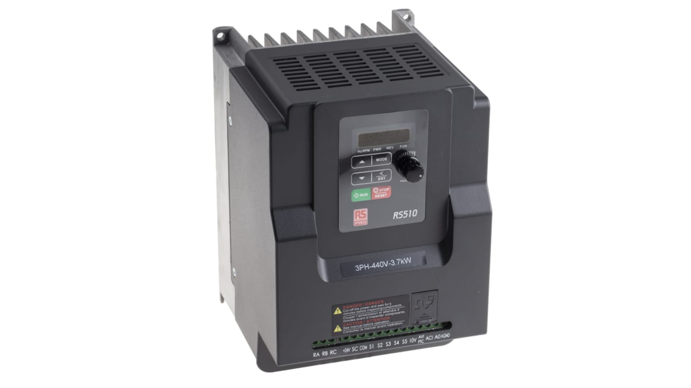 RS PRO, 3-Phasen Frequenzumrichter 3,7 kW, 380 → 480 V ac / 10,1 A 599Hz für Große Auswahl an Antriebsanwendungen