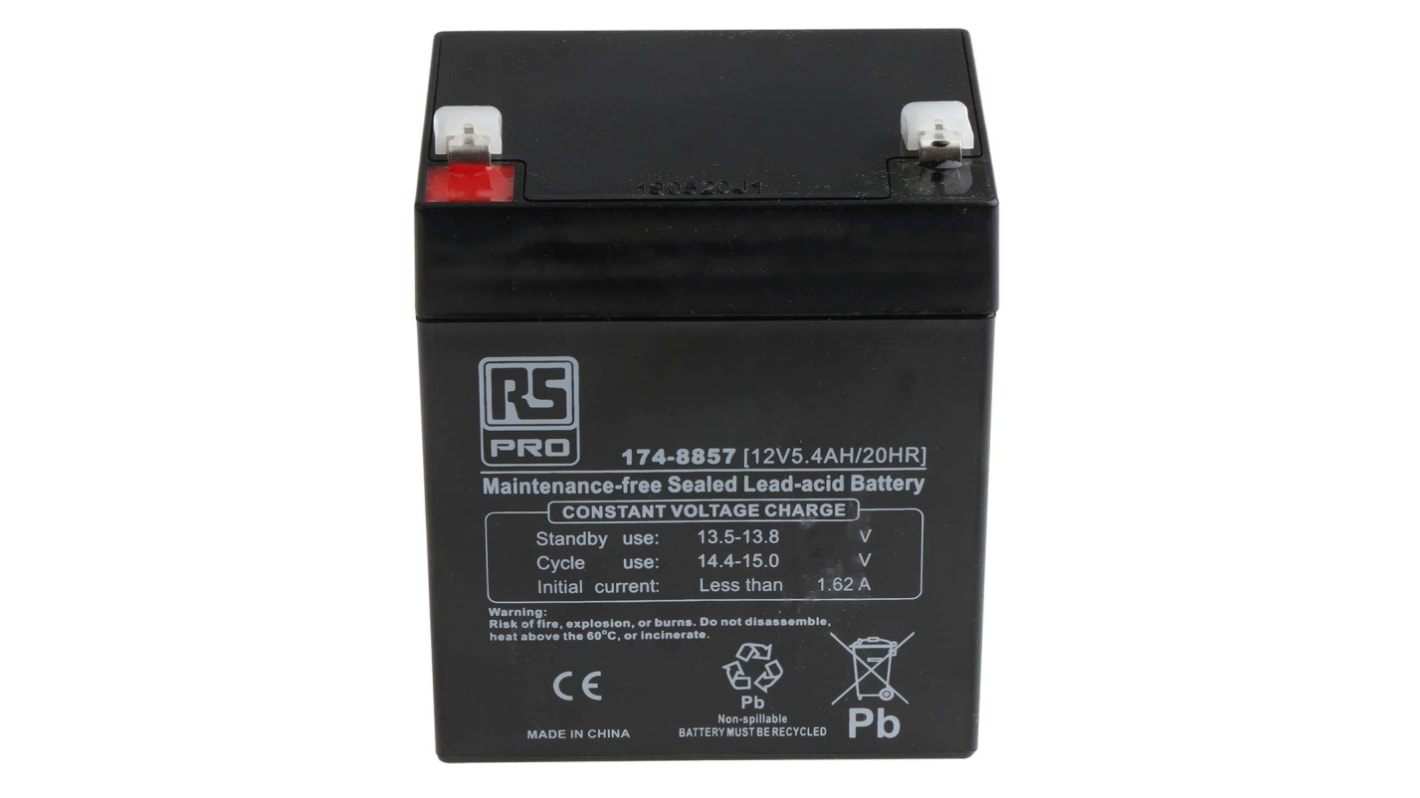 RS PRO 12V T1 Sealed Lead Acid Battery, 5.4Ah