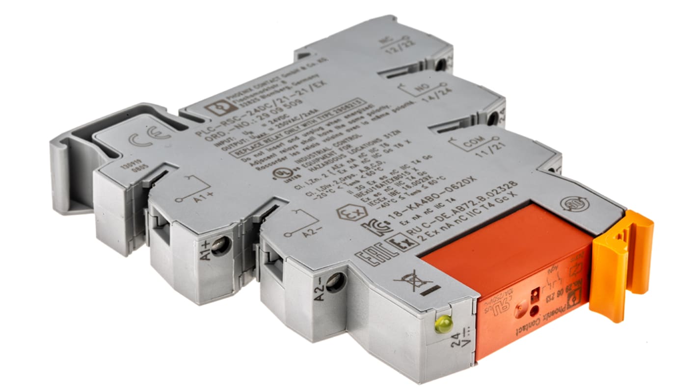 Phoenix Contact PLC-RSC- 24DC/21-21/EX Series Interface Relay, DIN Rail Mount, 24V dc Coil, DPDT, 2-Pole