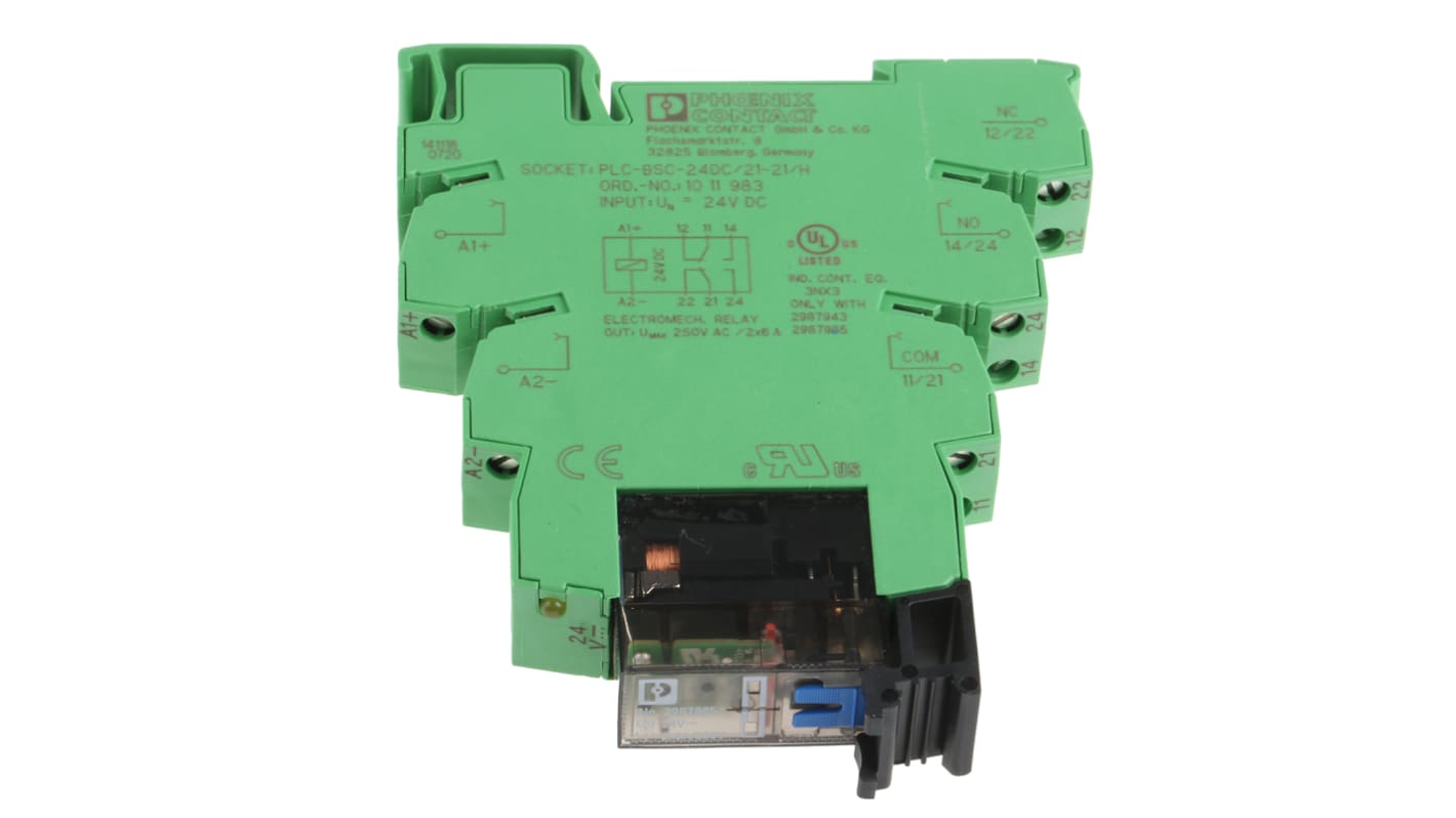 Phoenix Contact PLC-RSC- 24DC/21-21AU/MS Series Interface Relay, DIN Rail Mount, 24V dc Coil, DPDT, 2-Pole