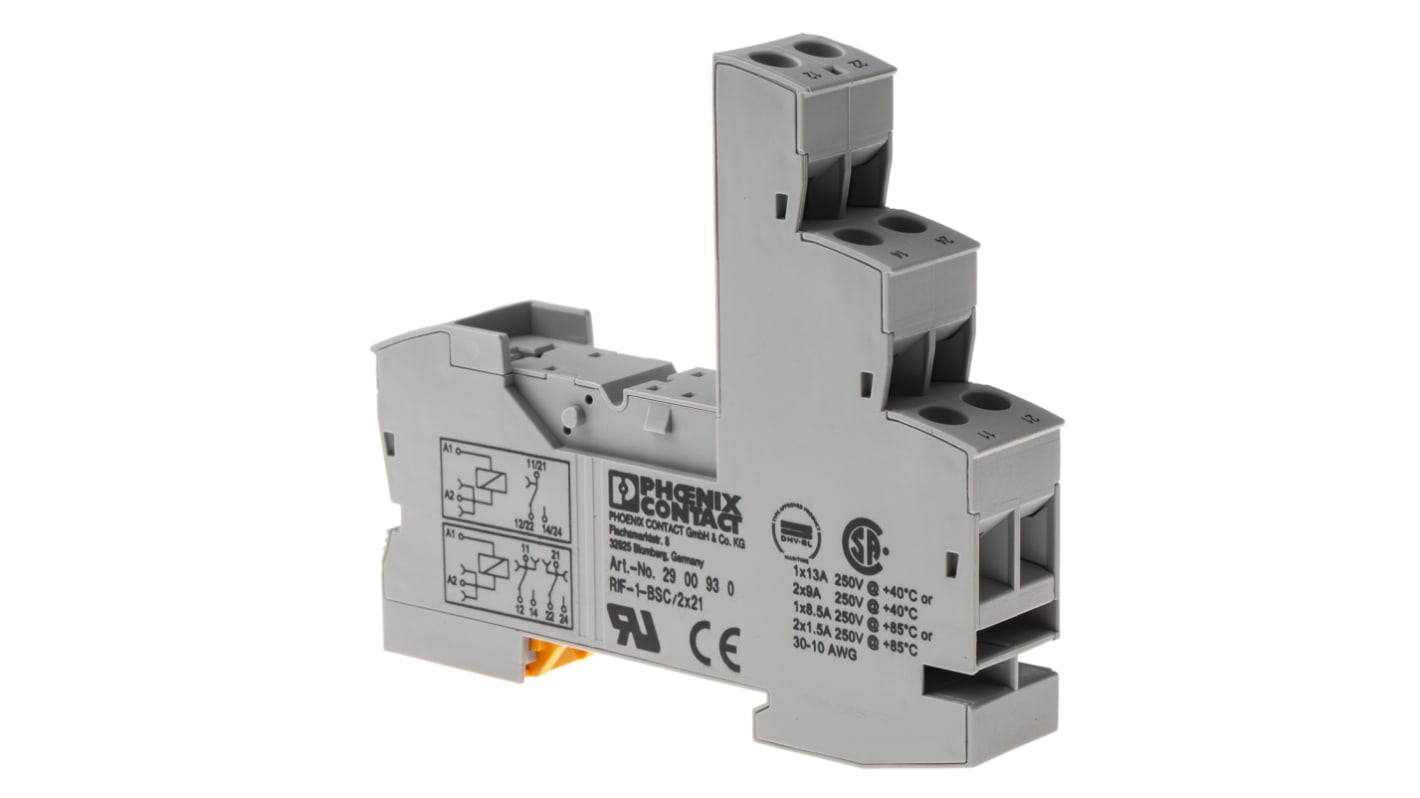 Phoenix Contact RIF-1-BSC 250V ac/dc DIN Rail Relay Socket, for use with Relays