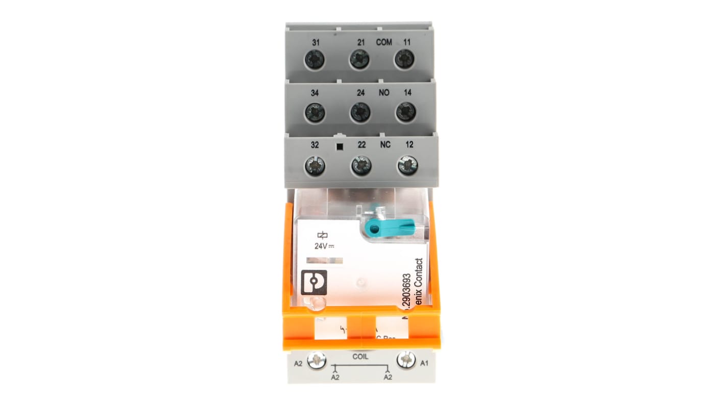 Phoenix Contact RIF-3-RSC-LDP-24DC/3X21 Series Interface Relay, DIN Rail Mount, 24V dc Coil, 3PDT, 3-Pole