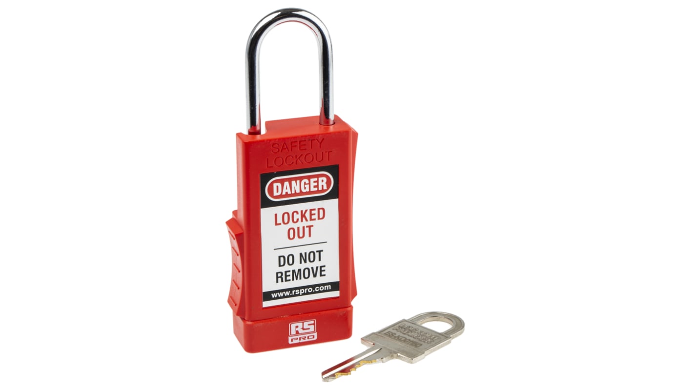 RS PRO Red 1-Lock ABS, Steel Safety Lockout Padlocks, 5mm Shackle, 41mm Attachment