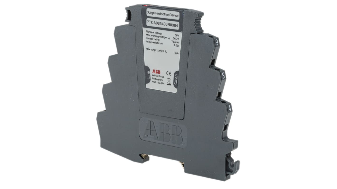 ABB 56,7 V 20kA Túlfeszültség védő eszköz, szupresszor: Túlfeszültségvédelmi készülék, DIN-sín, 106.5 x 7 x 104.6mm