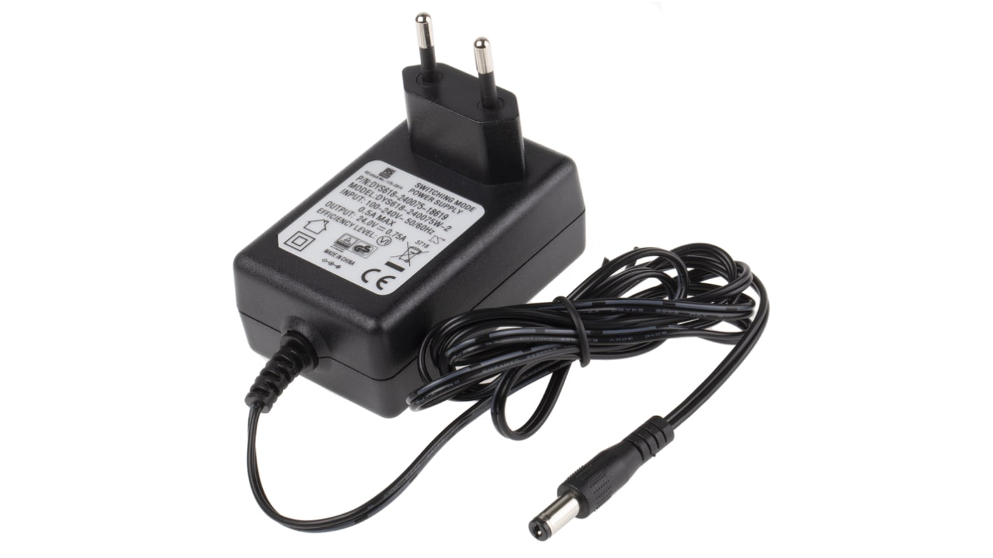 RS PRO 18W Plug In Power Supply 24V dc Output, 750mA Output