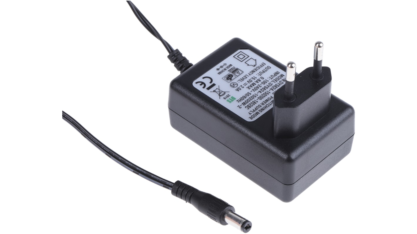 RS PRO 30W Plug In Power Supply 15V dc Output, 2A Output