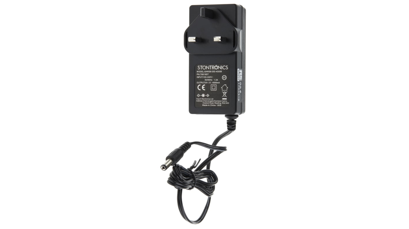 RS PRO 5V dc AC/DC-adapter, AC/DC-adapter, 4A, 20W, Britisk stik