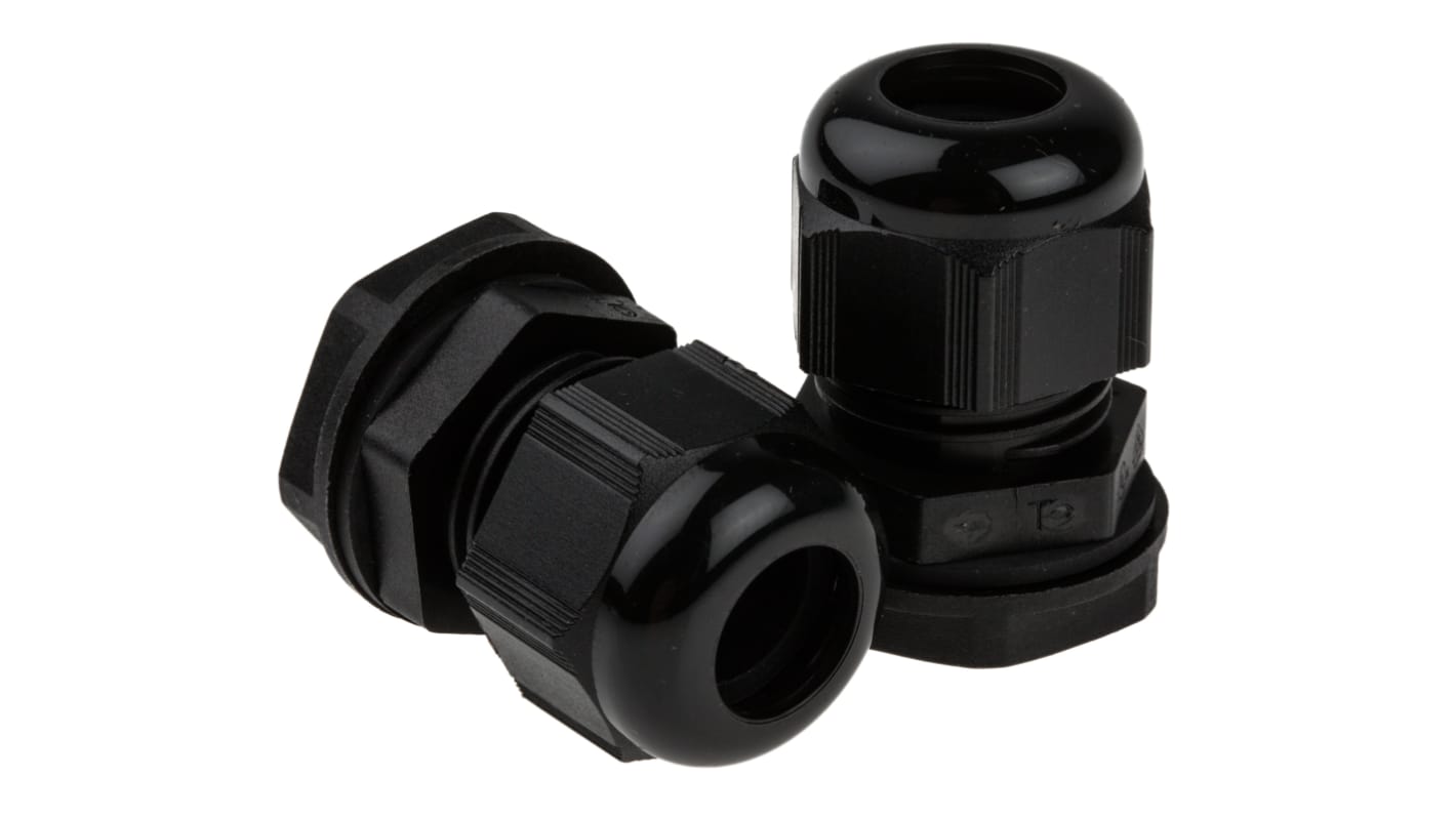 Alpha Wire FIT Series Black PA 6 Cable Gland, M20 Thread, 6mm Min, 12mm Max, IP66, IP68