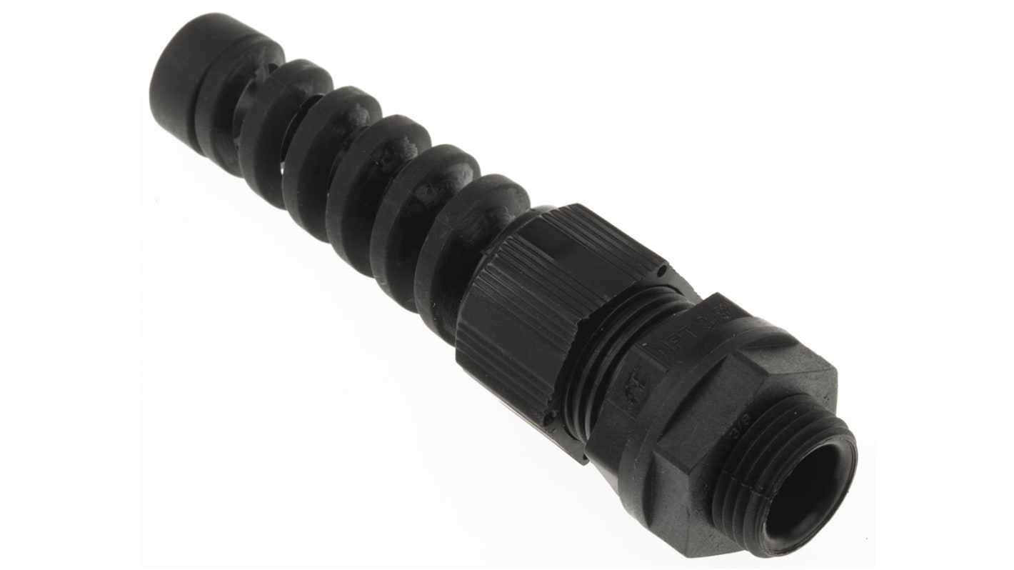 Alpha Wire FIT Series Black PA 6 Cable Gland, NPT 3/8in Thread, 5mm Min, 10mm Max, IP66, IP68