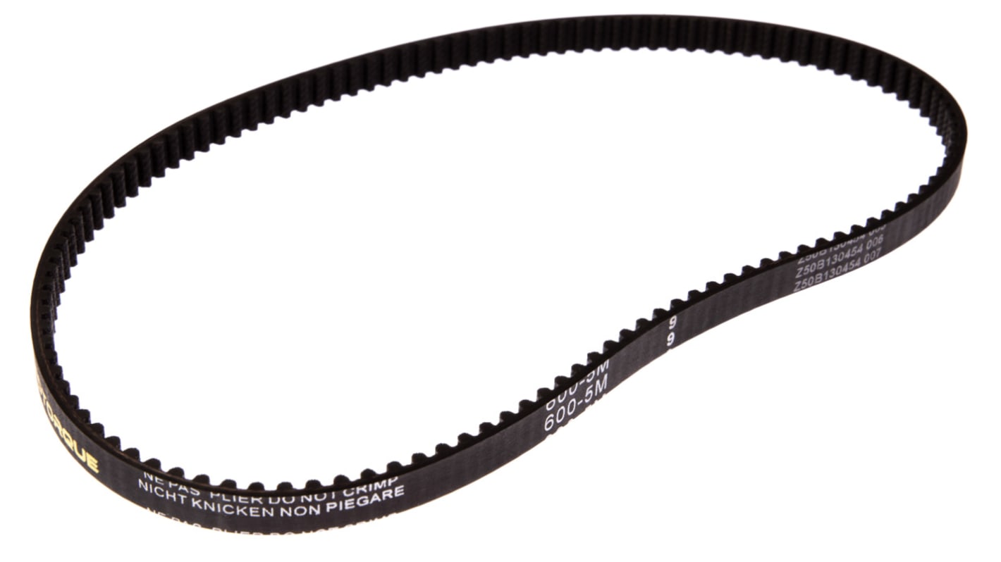 Cinghia sincrona RS PRO, 120 denti da 2.06mm, passo 5mm, dimensioni 600mm x 9mm, in Gomma