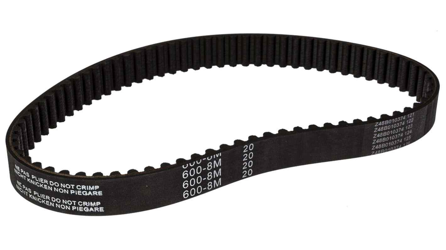 Cinghia sincrona RS PRO, 75 denti da 3.38mm, passo 8mm, dimensioni 600mm x 20mm, in Gomma