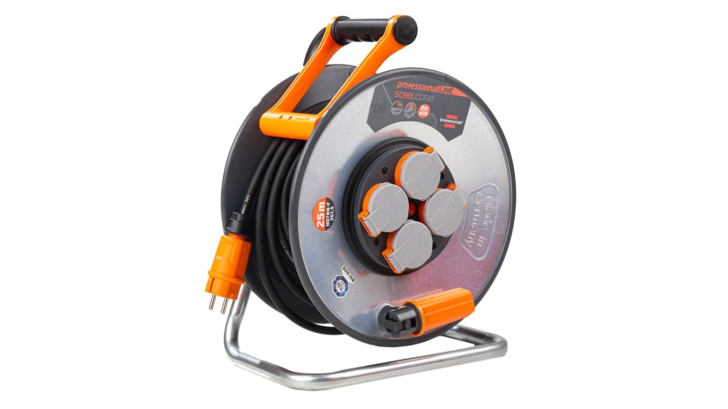 brennenstuhl 25m 4 Socket Type F - German Schuko Cable Reel, 230 V ac, IP44