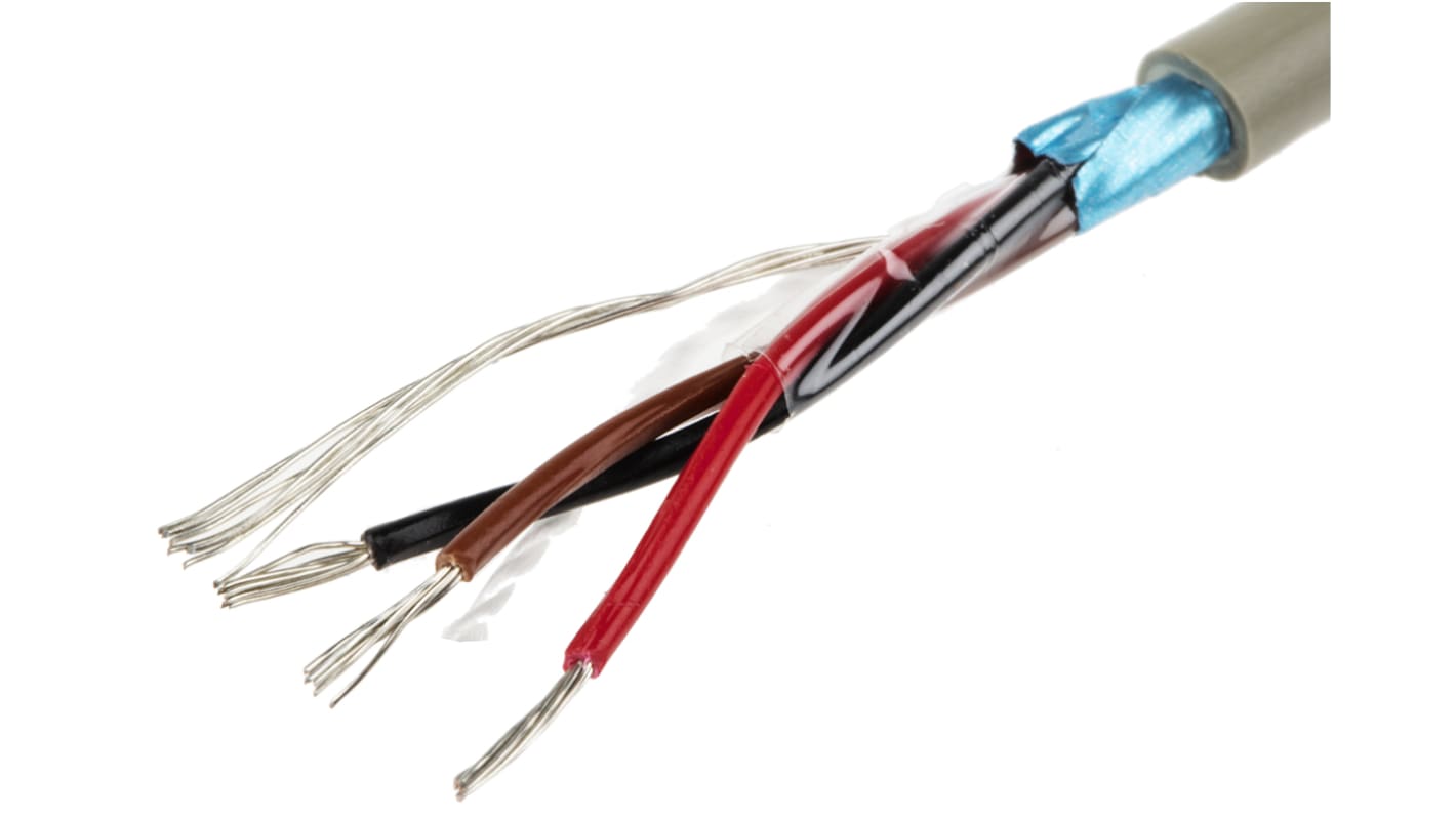 Alpha Wire Multicore Data Cable, 0.23 mm², 3 Cores, 24 AWG, Screened, 100m, Grey Sheath