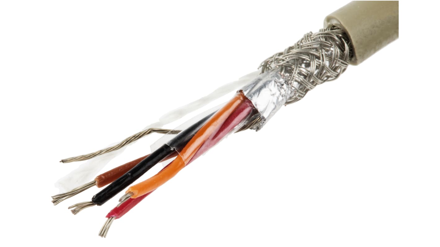 Cable de datos apantallado Alpha Wire Pro-Tekt de 4 conductores, 0.23 mm², 24 AWG, long. 100m, Ø ext. 5.13mm, funda de