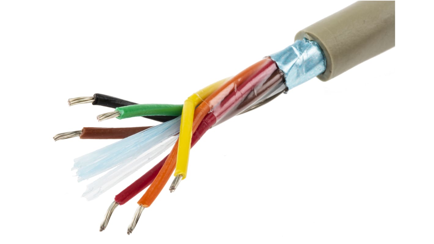 Alpha Wire Multicore Data Cable, 0.23 mm², 6 Cores, 24 AWG, Screened, 100m, Grey Sheath