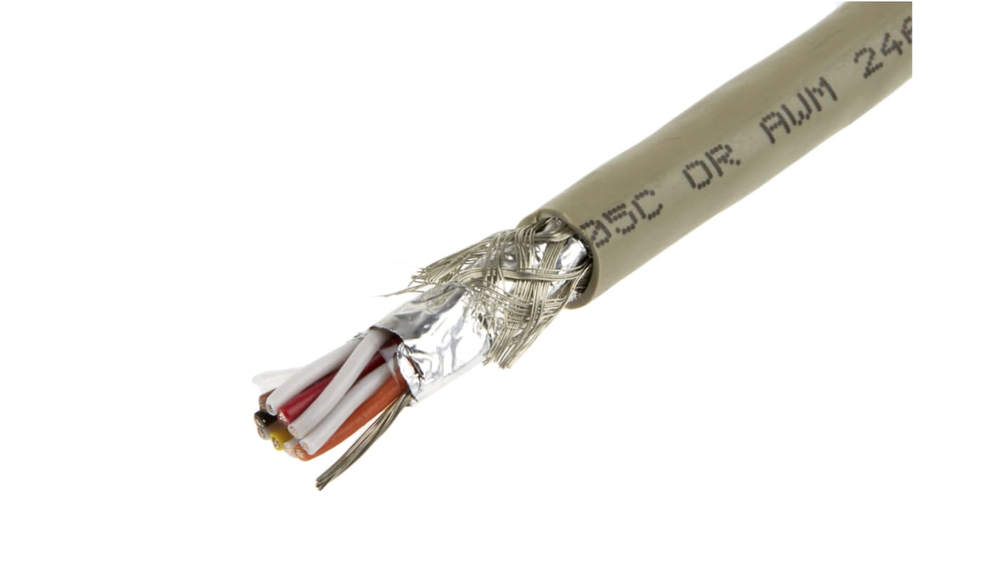 Alpha Wire Twisted Pair Data Cable, 5 Pairs, 0.23 mm², 10 Cores, 24 AWG, Screened, 100m, Grey Sheath