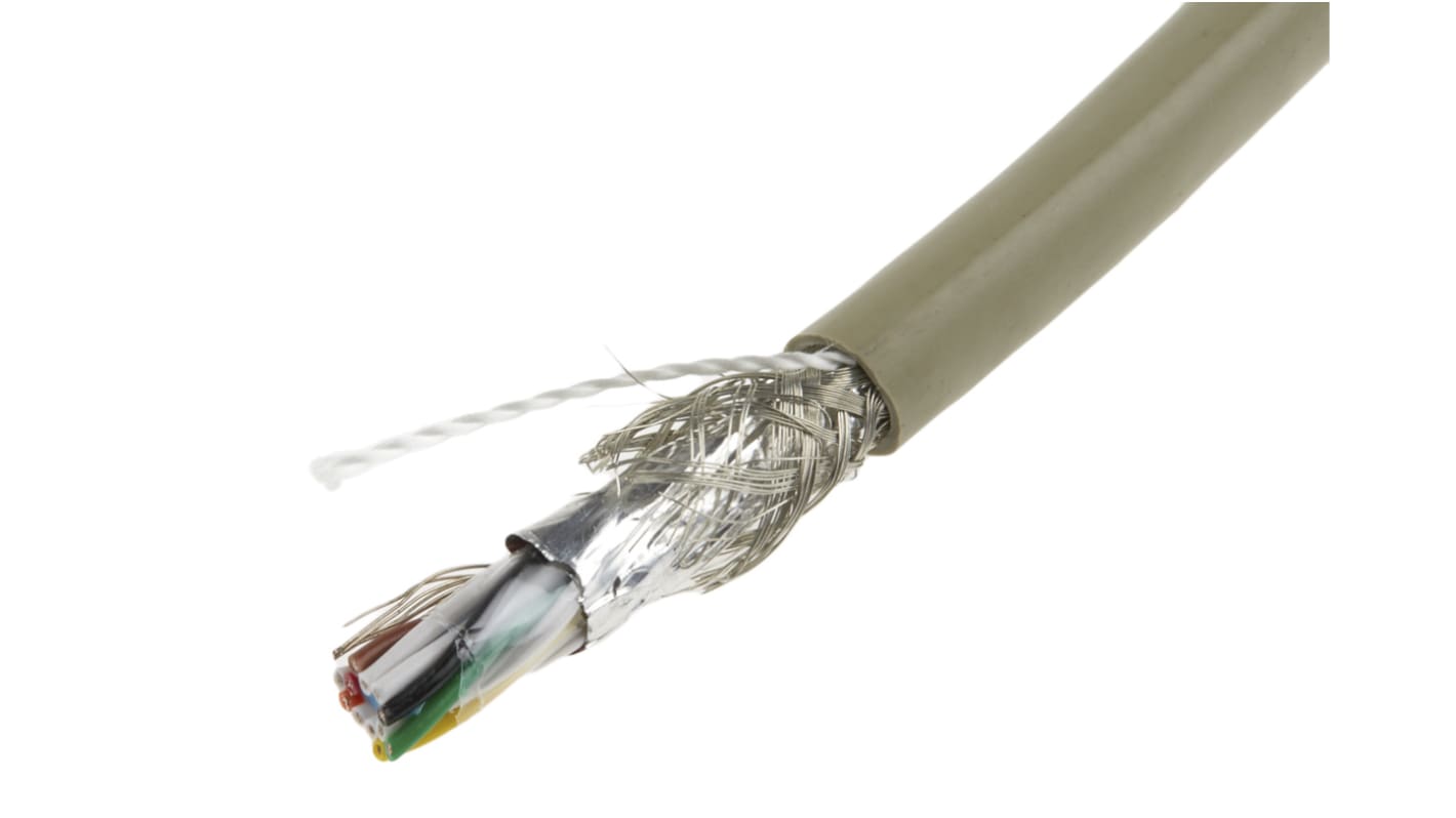 Alpha Wire Twisted Pair Data Cable, 6 Pairs, 0.23 mm², 12 Cores, 24 AWG, Screened, 100m, Grey Sheath