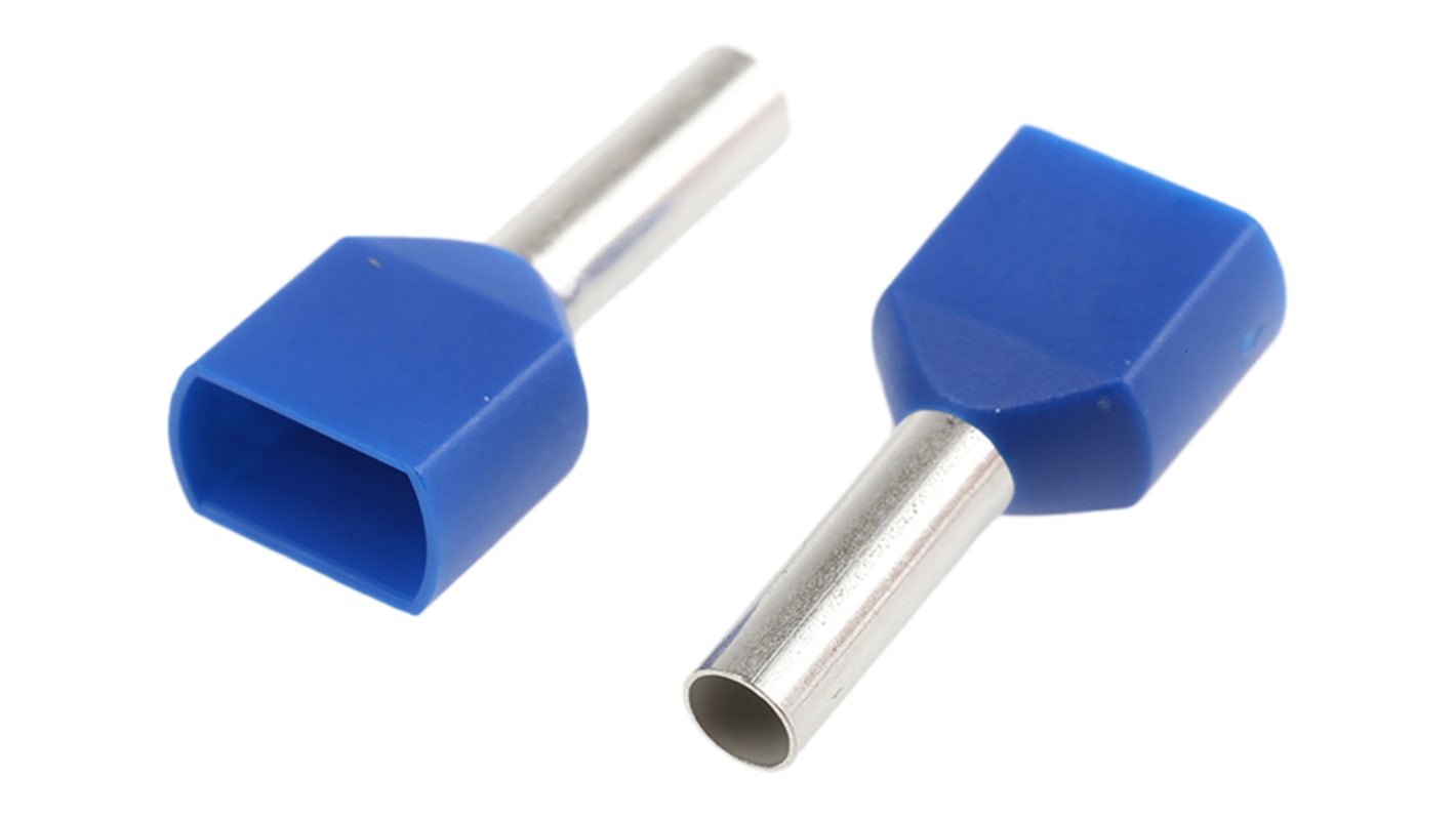 SES, PLIO Insulated Crimp Bootlace Ferrule, 10mm Pin Length, 2.3mm Pin Diameter, 2 x 2.5mm² Wire Size, Blue