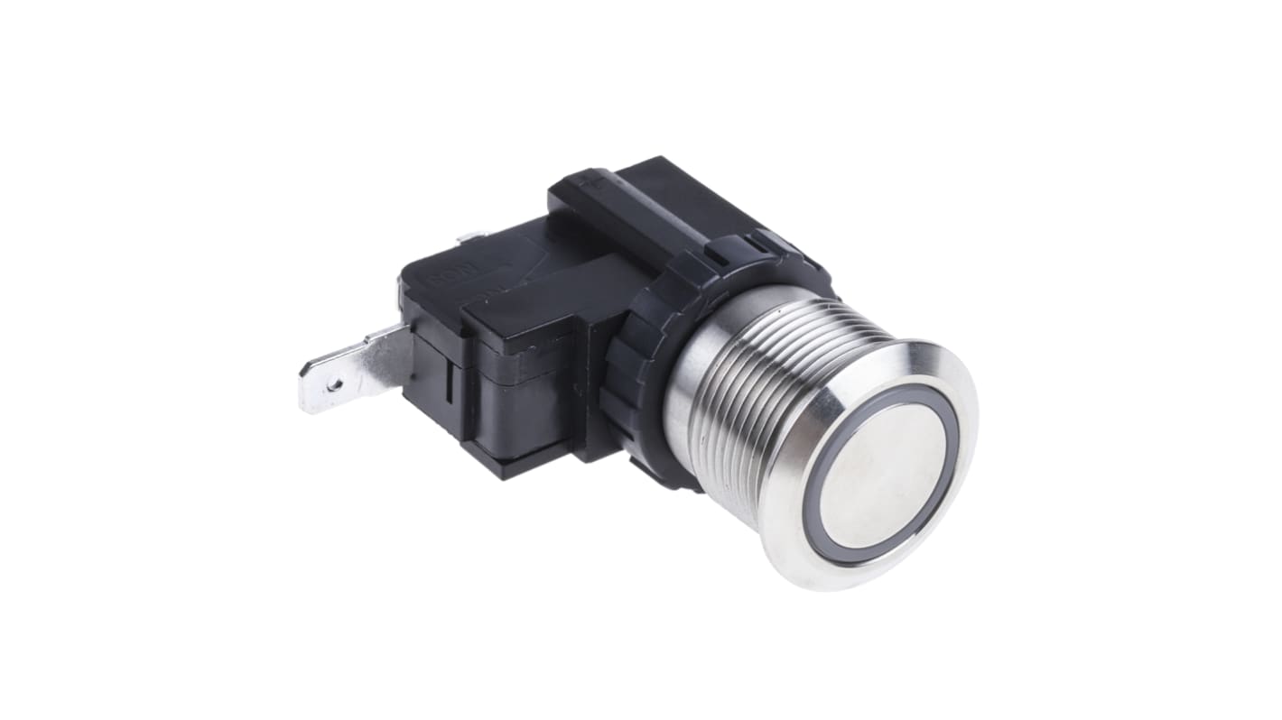 RS PRO Push Button Switch, Momentary, Panel Mount, 19.1mm Cutout, SPST, 250 / 125V ac, IP67