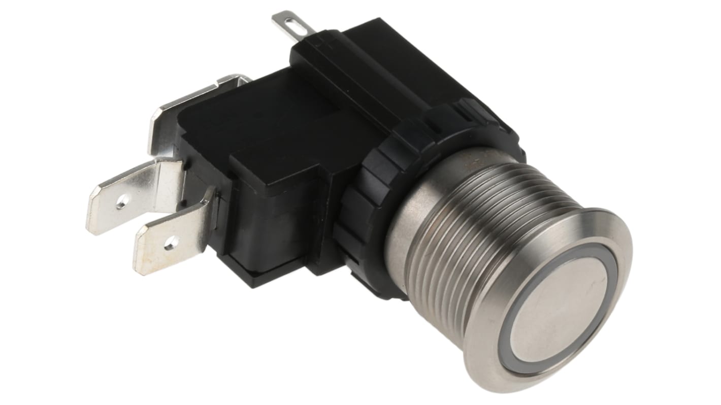 RS PRO Illuminated Push Button Switch, Momentary, Panel Mount, 19.1mm Cutout, SPDT, White LED, 250 / 125V ac, IP67