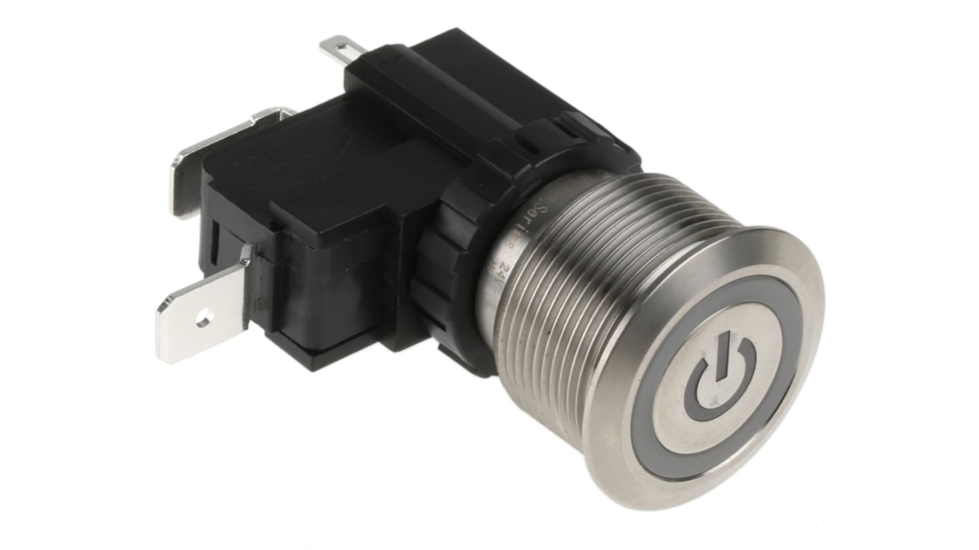 RS PRO Illuminated Push Button Switch, Latching, Panel Mount, 22.2mm Cutout, SPST, White LED, 250 / 125V ac, IP67