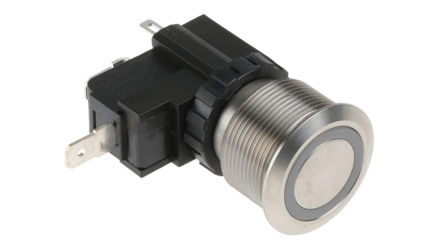 RS PRO Illuminated Push Button Switch, Latching, Panel Mount, 22.2mm Cutout, SPST, White LED, 250 / 125V ac, IP67