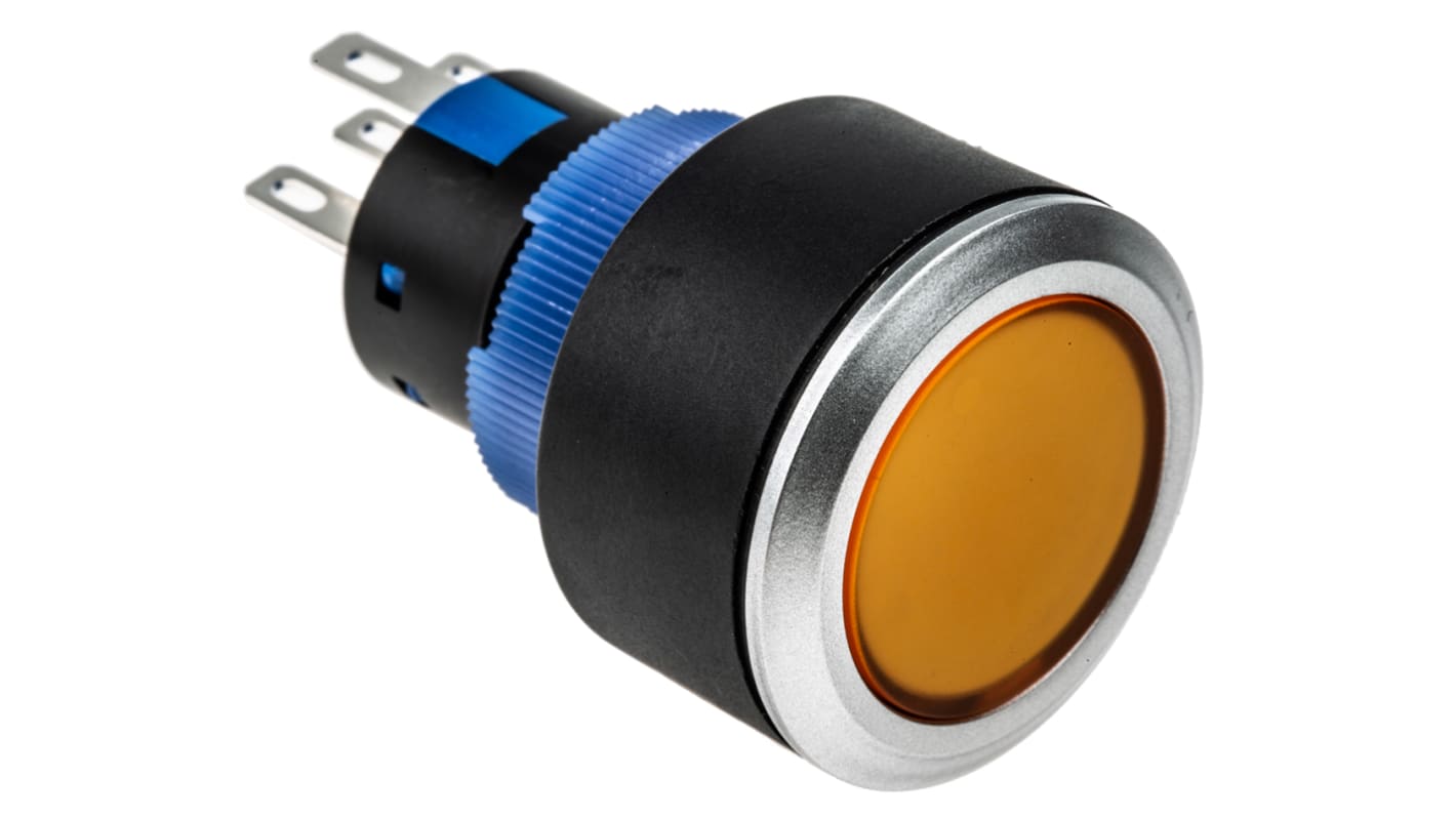 RS PRO Illuminated Push Button Switch, Panel Mount, 22.2mm Cutout, SPDT, Yellow LED, 250V ac, IP65