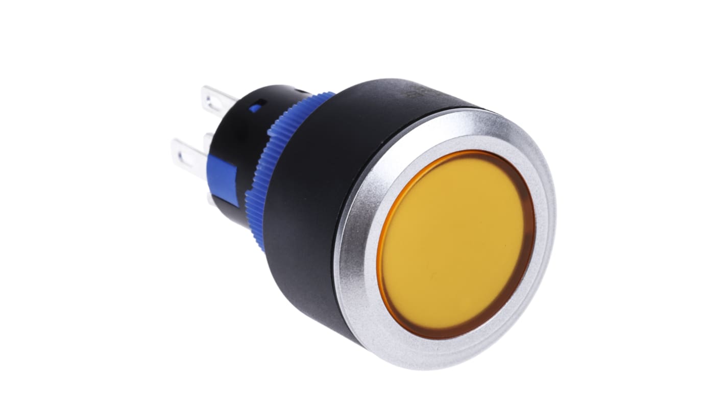 RS PRO Illuminated Push Button Switch, Momentary, Panel Mount, 22.2mm Cutout, SPDT, Yellow LED, 250V ac, IP65