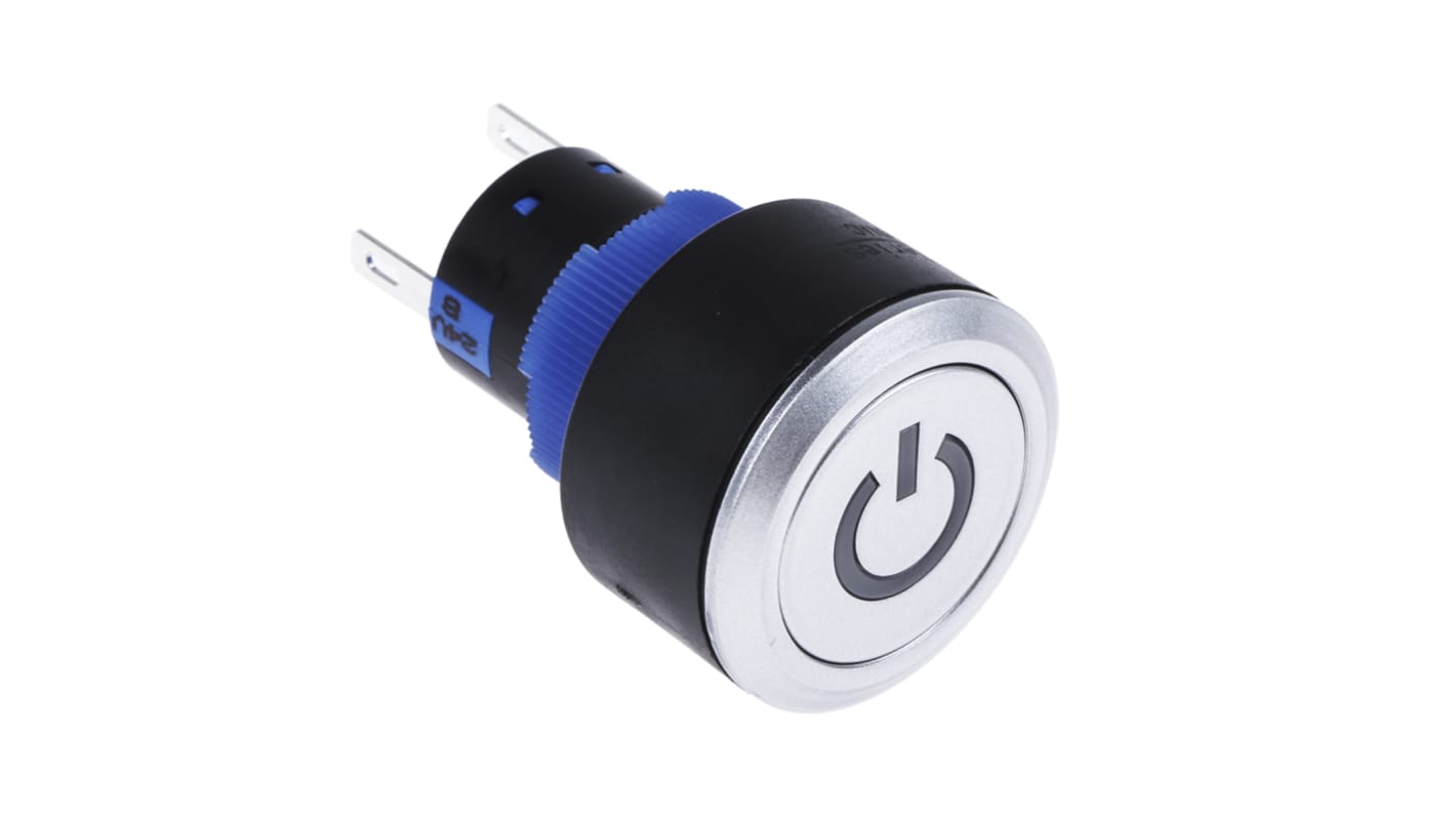 RS PRO Illuminated Push Button Switch, Momentary, Panel Mount, 22.2mm Cutout, SPDT, Blue LED, 250V ac, IP65