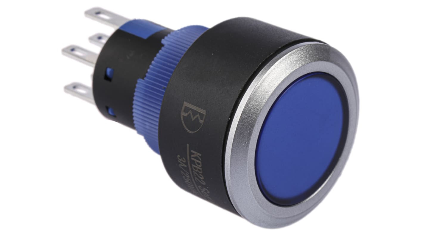 RS PRO Illuminated Push Button Switch, Momentary, Panel Mount, 22.2mm Cutout, DPDT, Blue LED, 250V ac, IP65