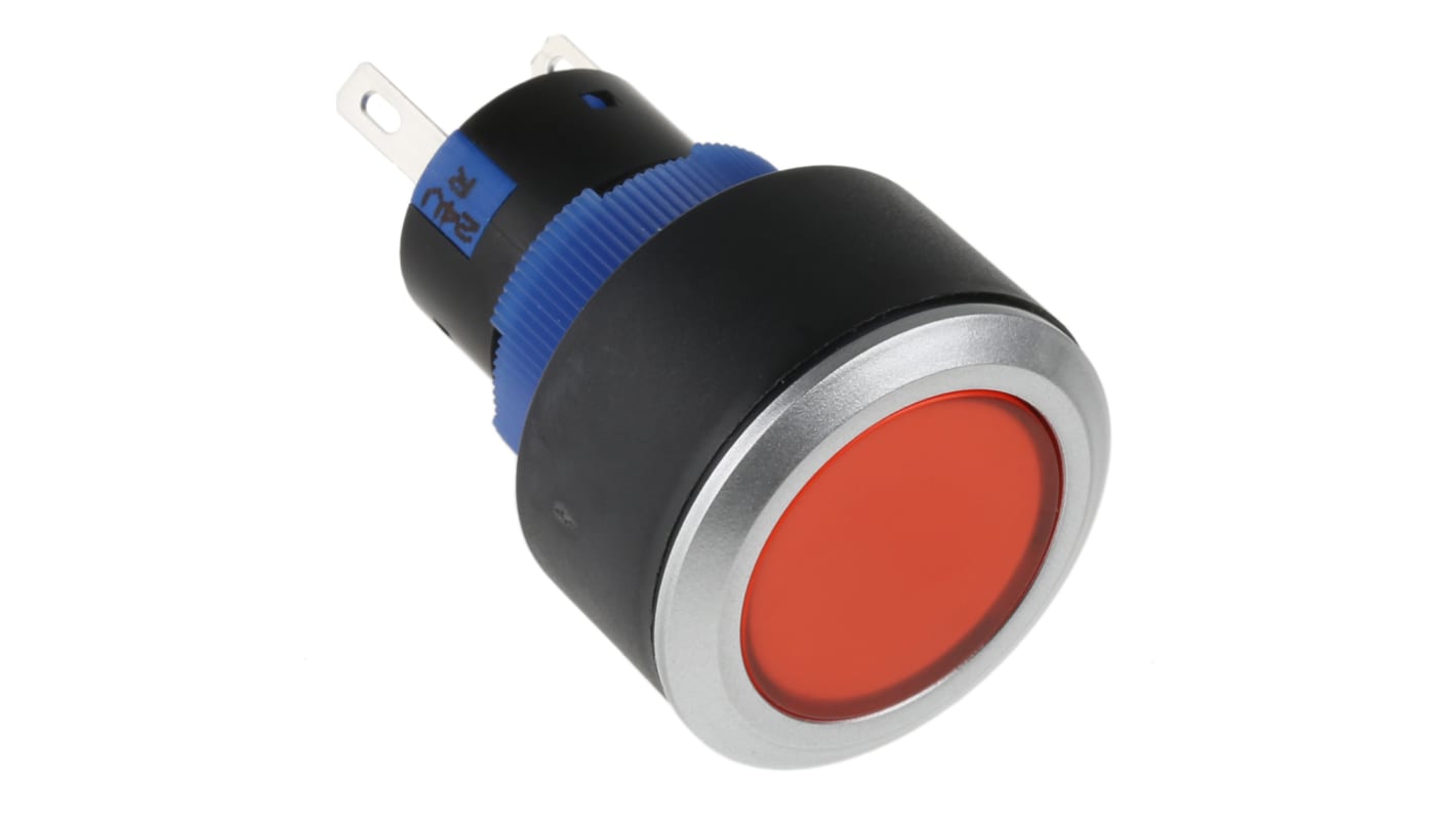 Bouton-poussoir lumineux, LED Rouge, 1RT, 3 A, 5 A, Montage panneau