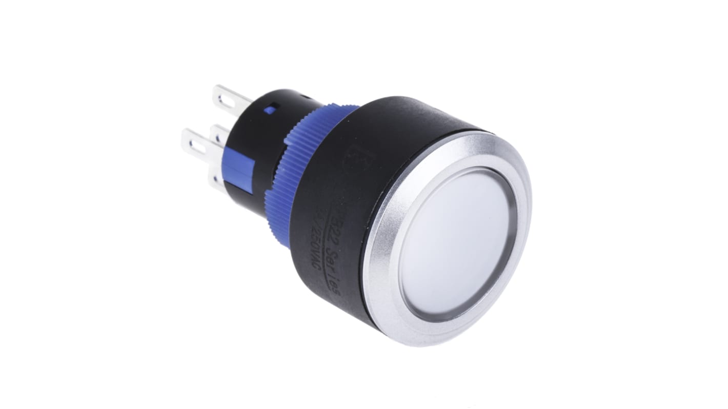 RS PRO Illuminated Push Button Switch, Momentary, Panel Mount, 22.2mm Cutout, DPDT, White LED, 250V ac, IP65