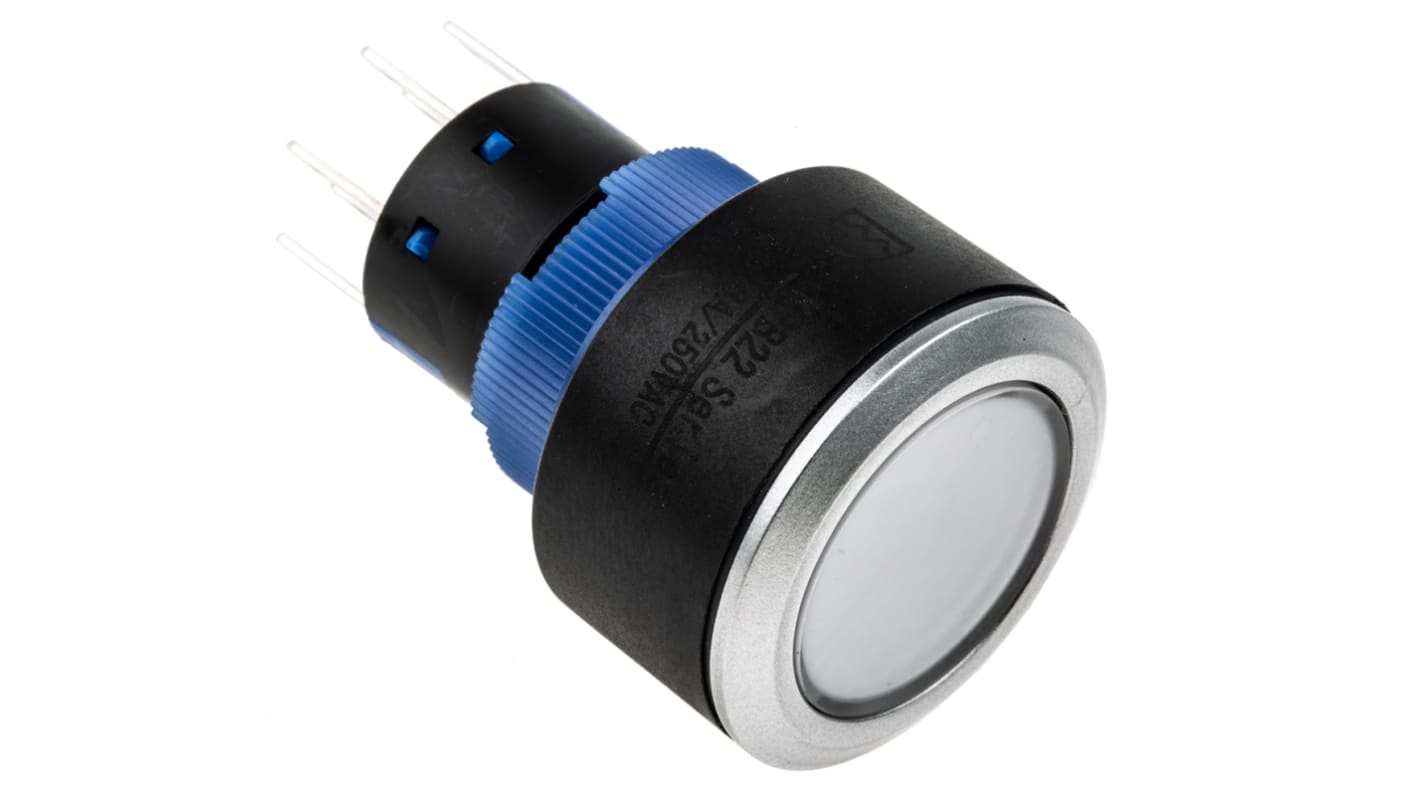 RS PRO Illuminated Push Button Switch, Panel Mount, 22.2mm Cutout, DPDT, Blue LED, 250V ac, IP65