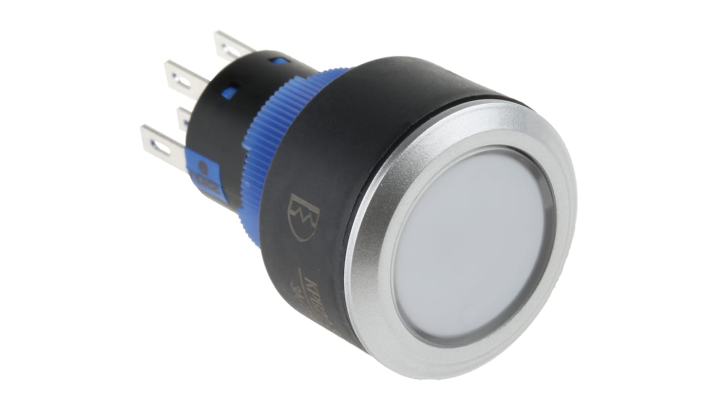 Bouton-poussoir lumineux, LED Bleu, 3 A, 5 A, Montage panneau