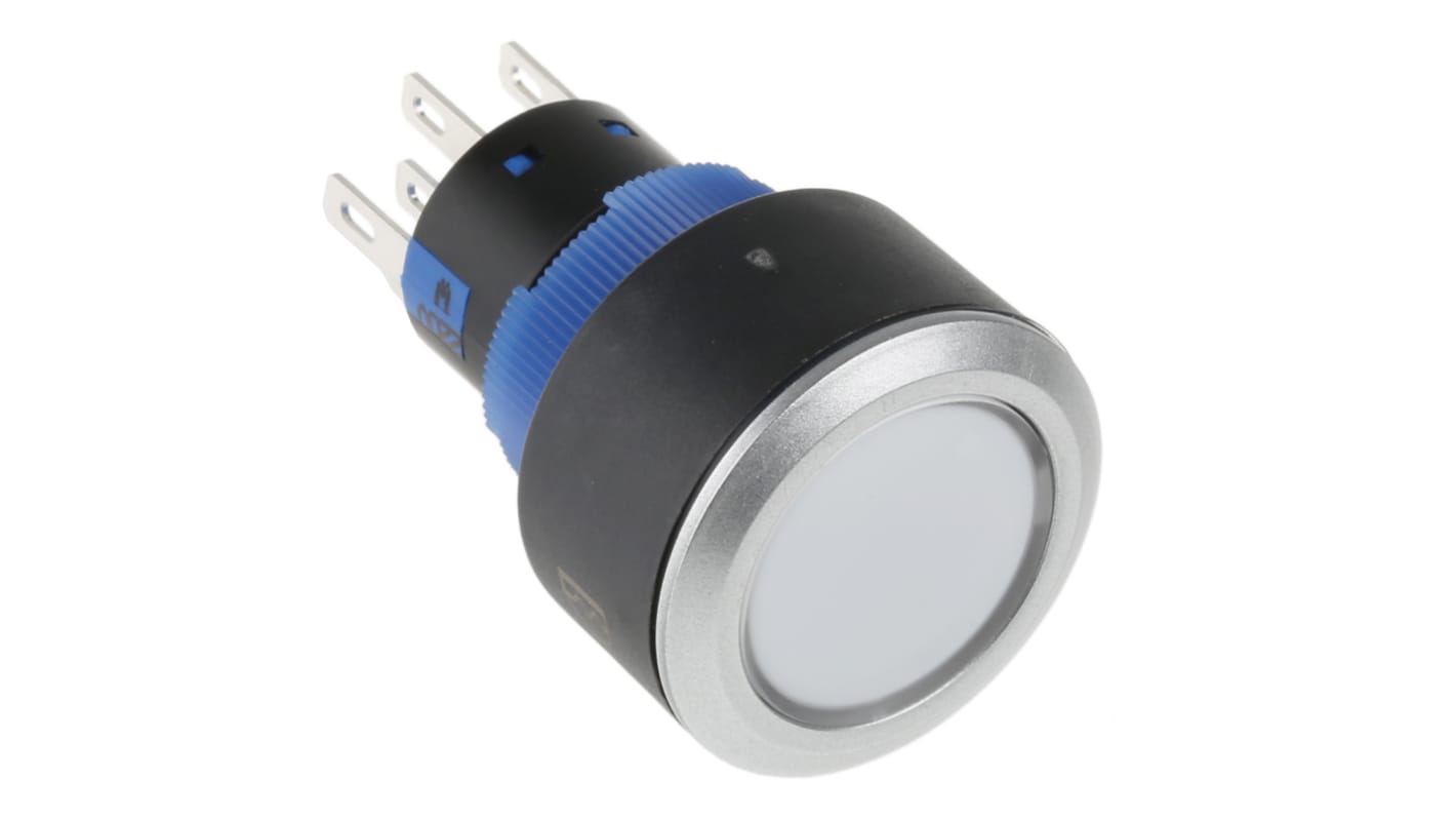 RS PRO Illuminated Push Button Switch, Panel Mount, 22.2mm Cutout, DPDT, White LED, 250V ac, IP65