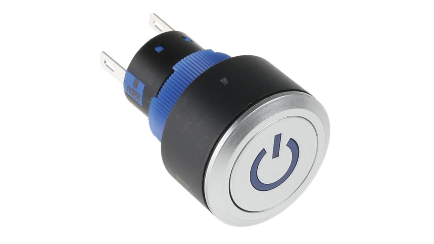 RS PRO Illuminated Push Button Switch, Panel Mount, 22.2mm Cutout, SPDT, Blue LED, 250V ac, IP65