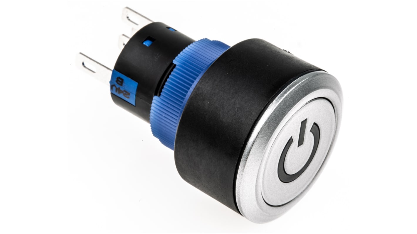 RS PRO Illuminated Push Button Switch, Panel Mount, 22.2mm Cutout, SPDT, Blue LED, 250V ac, IP65