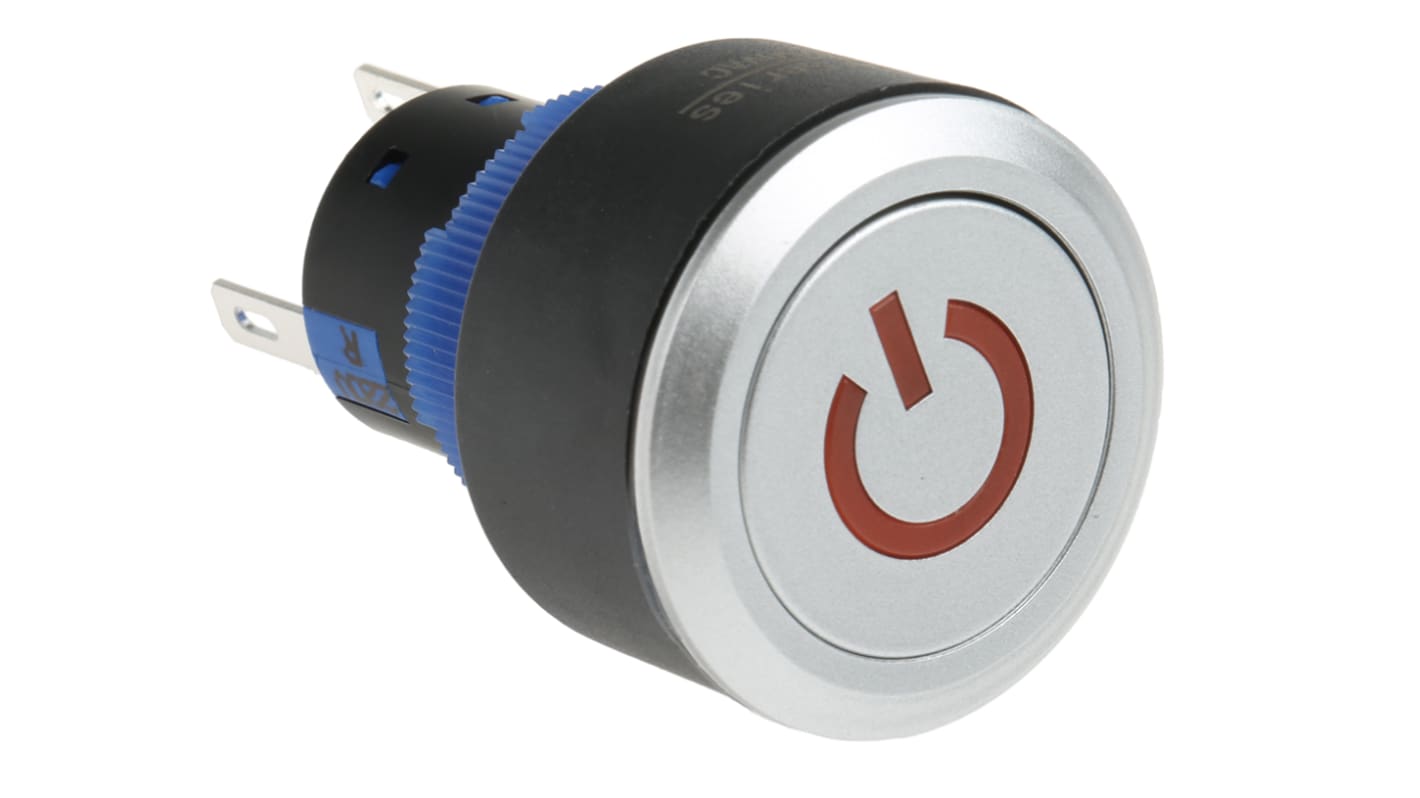 RS PRO Illuminated Push Button Switch, Panel Mount, 22.2mm Cutout, SPDT, Red LED, 250V ac, IP65