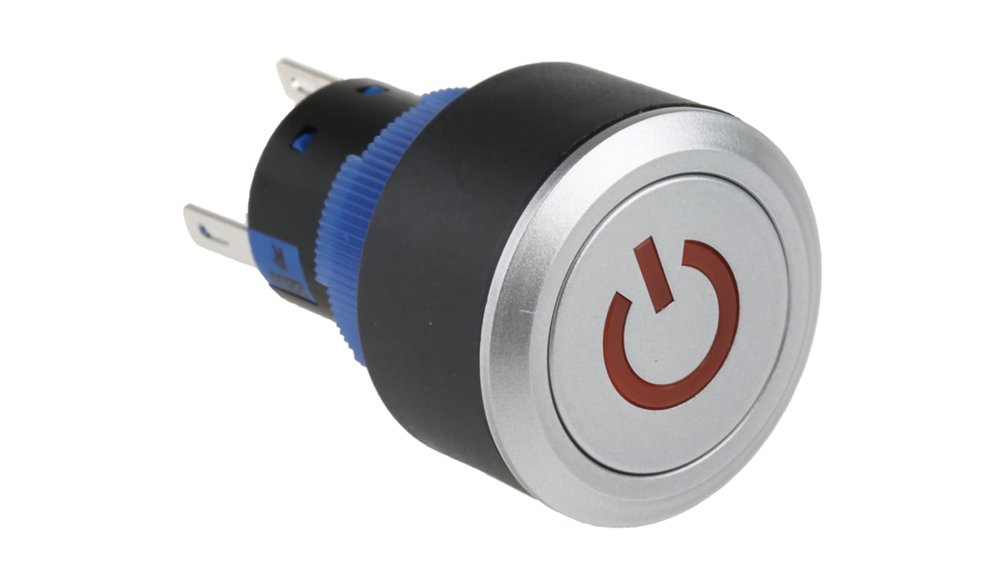 RS PRO Illuminated Push Button Switch, Momentary, Panel Mount, 22.2mm Cutout, SPDT, Red LED, 250V ac, IP65