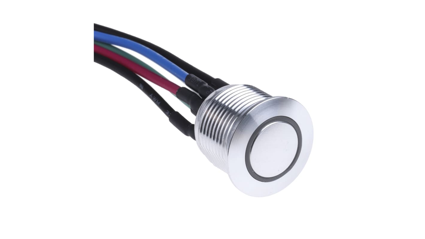 RS PRO Illuminated Push Button Switch, Momentary, Panel Mount, 16mm Cutout, SPST, RGB LED, 36V dc, IP67