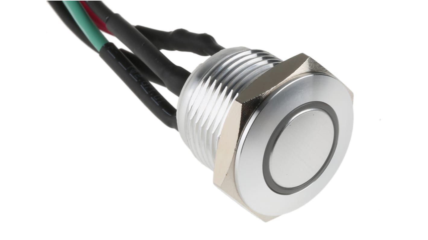 RS PRO Illuminated Push Button Switch, Momentary, Panel Mount, 16mm Cutout, SPST, Red LED, 36V dc, IP67