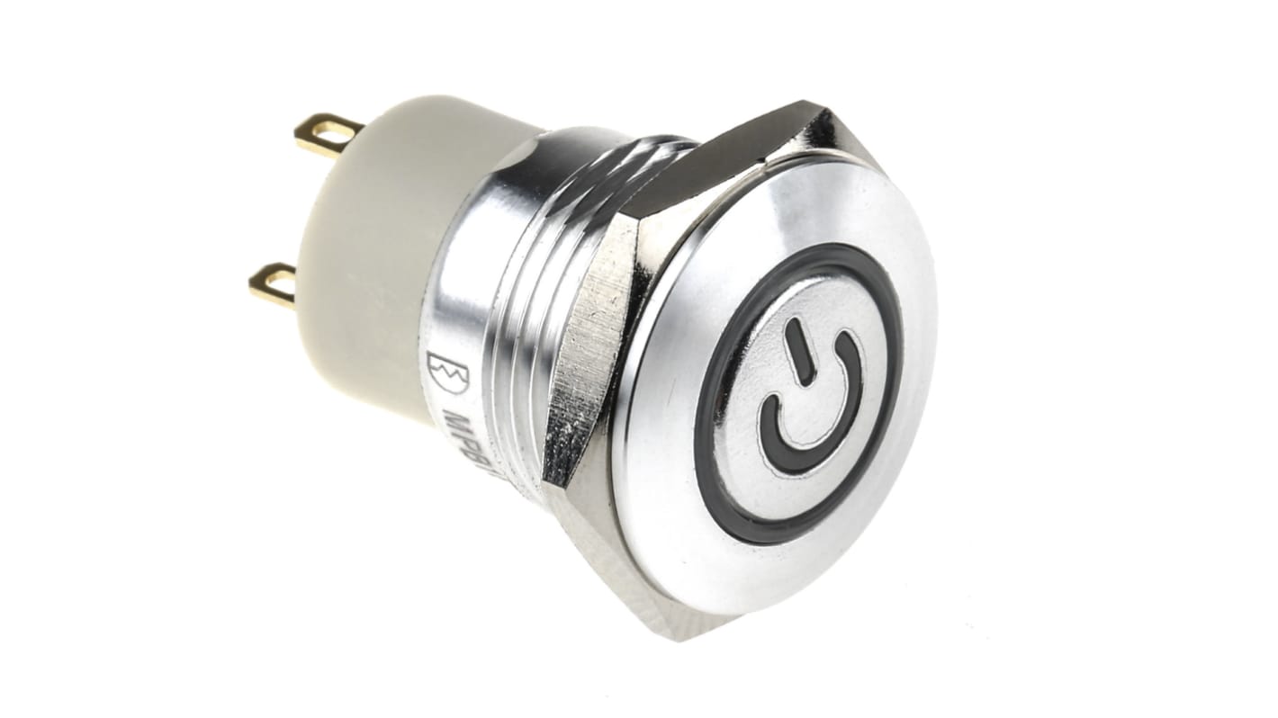 RS PRO Illuminated Push Button Switch, Latching, Panel Mount, 16mm Cutout, SPST, Blue, White LED, 36V dc, IP67