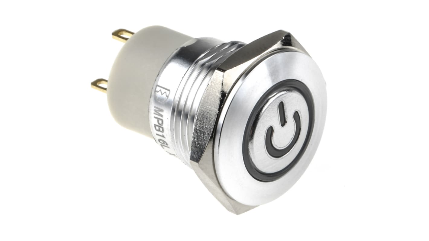 RS PRO Illuminated Push Button Switch, Latching, Panel Mount, 16mm Cutout, SPST, White LED, 36V dc, IP67