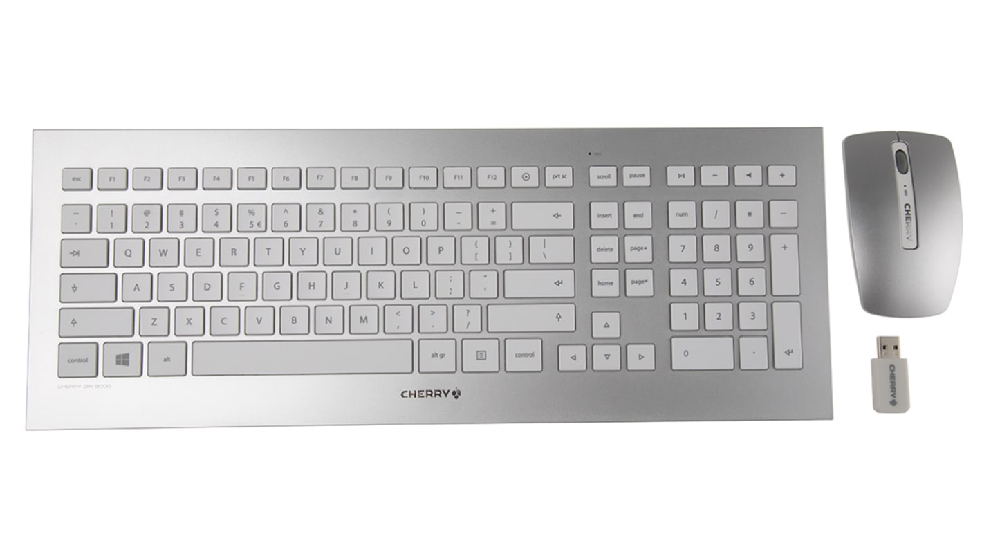 Cherry DW 8000 Wireless Keyboard and Mouse Set, QWERTY, Silver