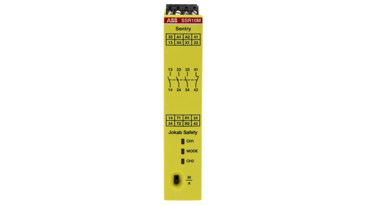 ABB Jokab biztonsági relé, 2 csatornás, 265 V ac, 375V dc, 4 Bizt.é. 3 Segéd.é., Sentry