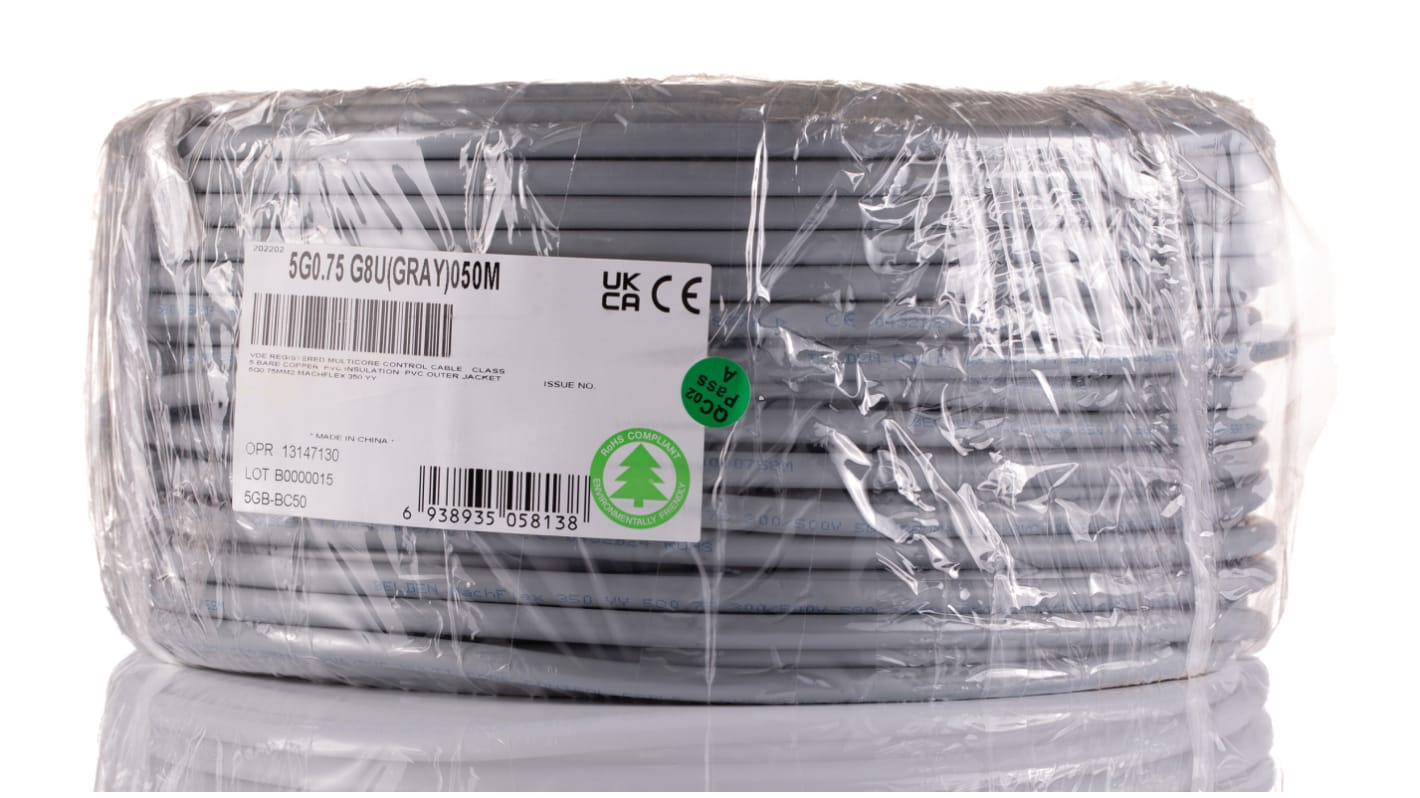 Cable de control Belden MachFlex de 5 núcleos, 0,75 mm², Ø ext. 6.5mm, long. 50m, 300 V, 500 V, Pirorretardante, funda