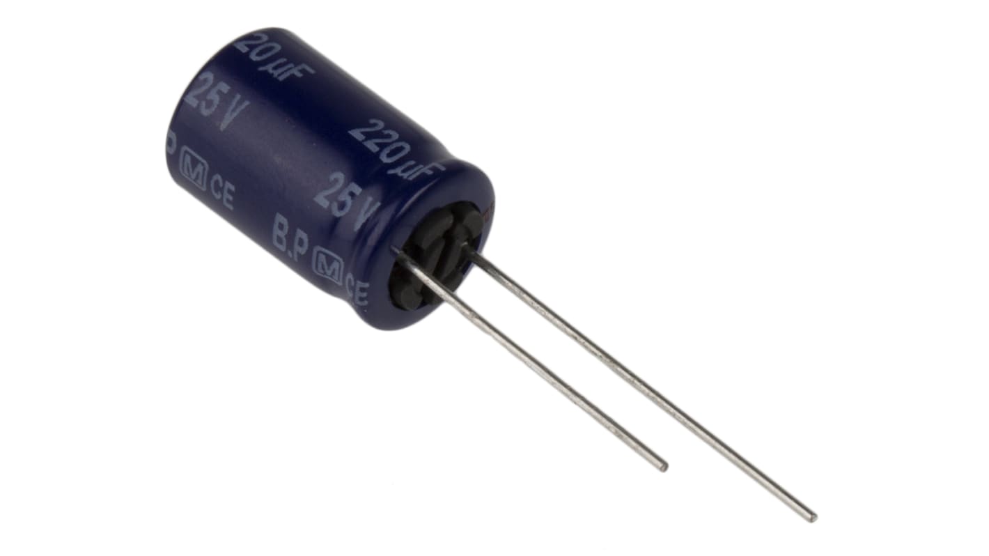 Panasonic 220μF Aluminium Electrolytic Capacitor 25V dc, Radial, Through Hole - ECEA1EN221U